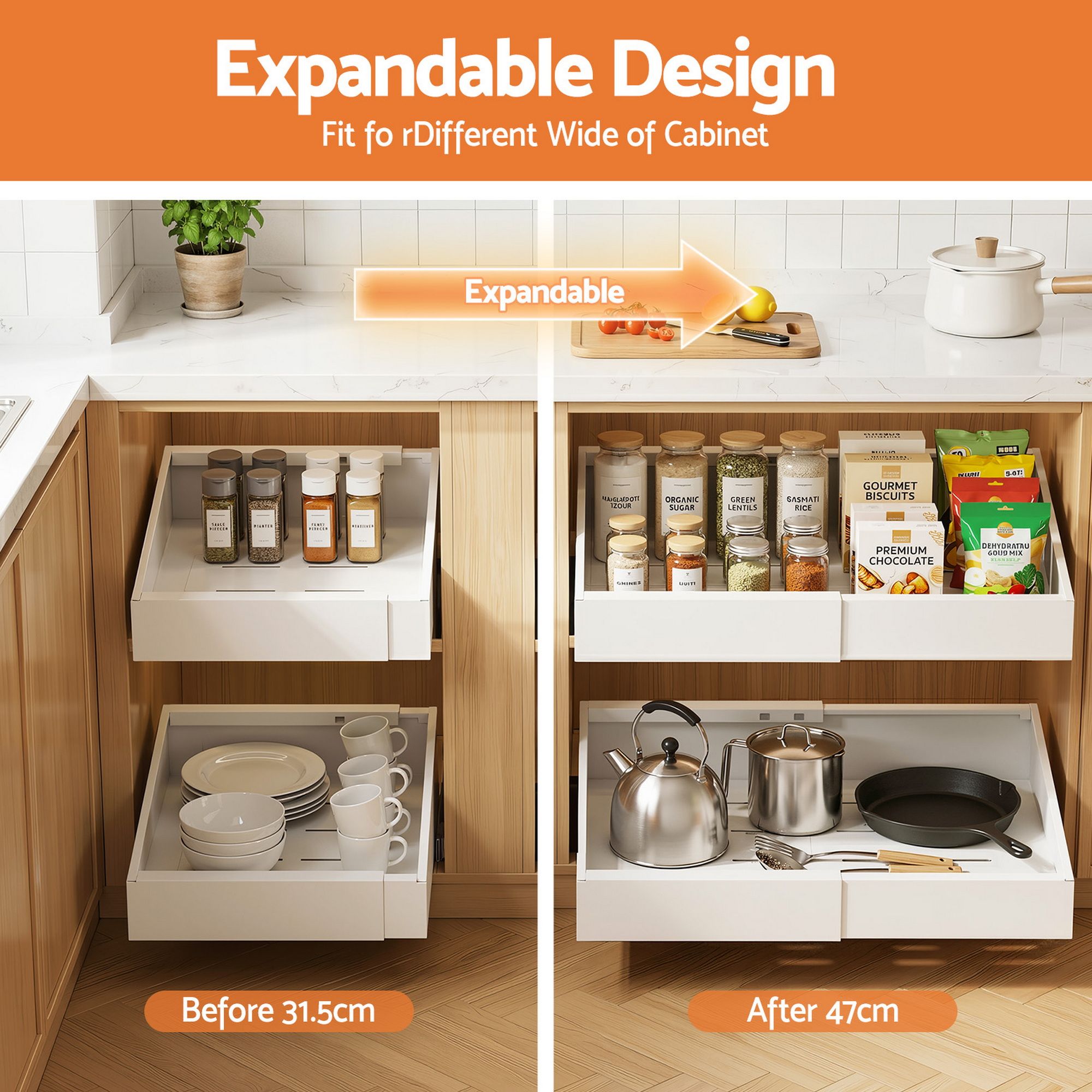 2 Pack Pull Out Drawers for Cabinets Expandable Cabinet Organizer White - Furniture > Bathroom > Bathroom Cabinets, Cupboards & Storage - Rivercity House & Home Co. (ABN 18 642 972 209) - Affordable Modern Furniture Australia