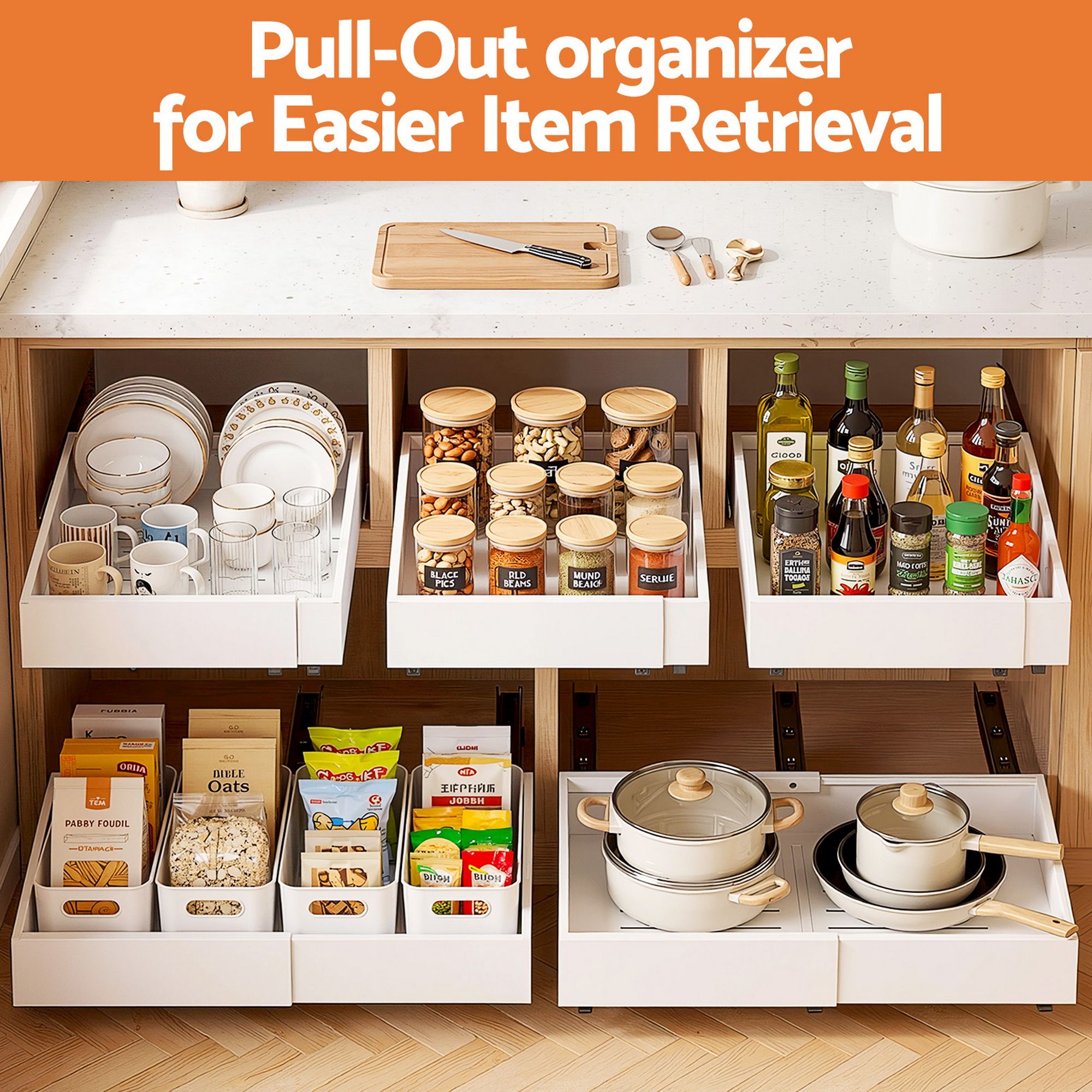 2 Pack Pull Out Drawers for Cabinets Expandable Cabinet Organizer White - Furniture > Bathroom > Bathroom Cabinets, Cupboards & Storage - Rivercity House & Home Co. (ABN 18 642 972 209) - Affordable Modern Furniture Australia