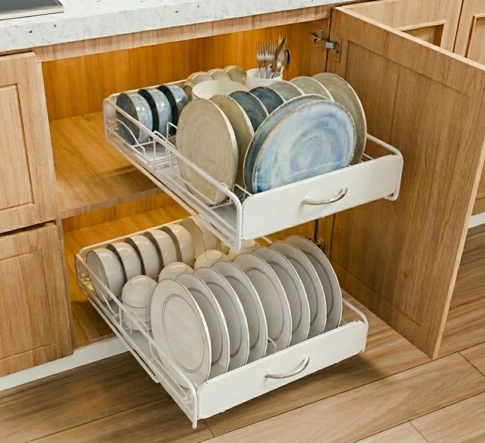2 Pack Pull Out Slide - Out Dish Rack Drawer Organiser for Kitchen Cabinet - Metal - Home & Garden > Kitchenware > Dish Racks - Rivercity House & Home Co. (ABN 18 642 972 209) - Affordable Modern Furniture Australia