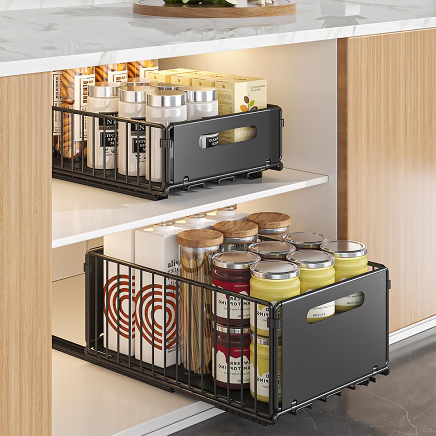 2 Pack Pullout Cabinet Organiser Drawers with No - Drill Adhesive Installation for Pantry & Cabinets - Home & Garden > Kitchen Bins > Pull Out Bins - Rivercity House & Home Co. (ABN 18 642 972 209) - Affordable Modern Furniture Australia
