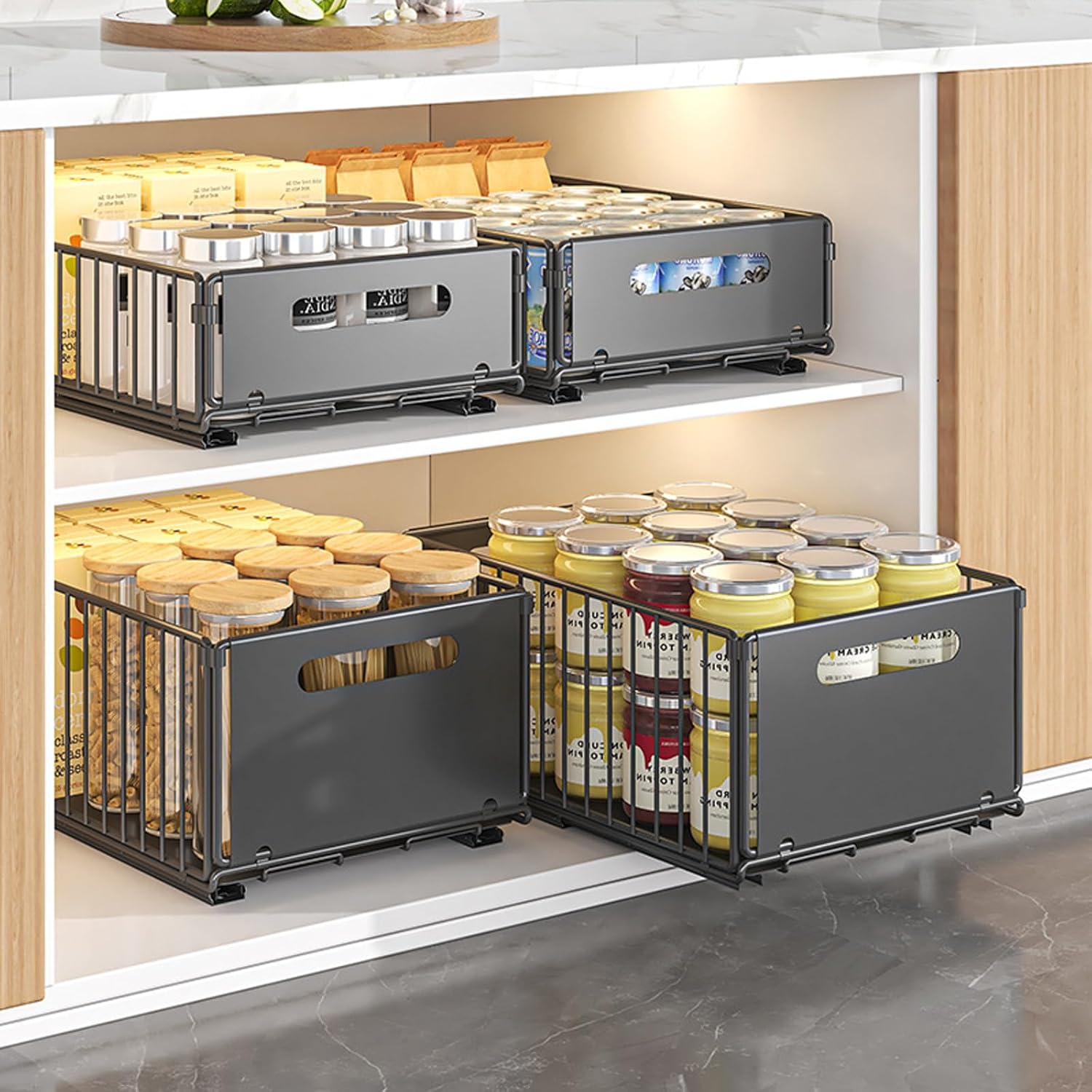 2 Pack Pullout Cabinet Organiser Drawers with No - Drill Adhesive Installation for Pantry & Cabinets - Home & Garden > Kitchen Bins > Pull Out Bins - Rivercity House & Home Co. (ABN 18 642 972 209) - Affordable Modern Furniture Australia