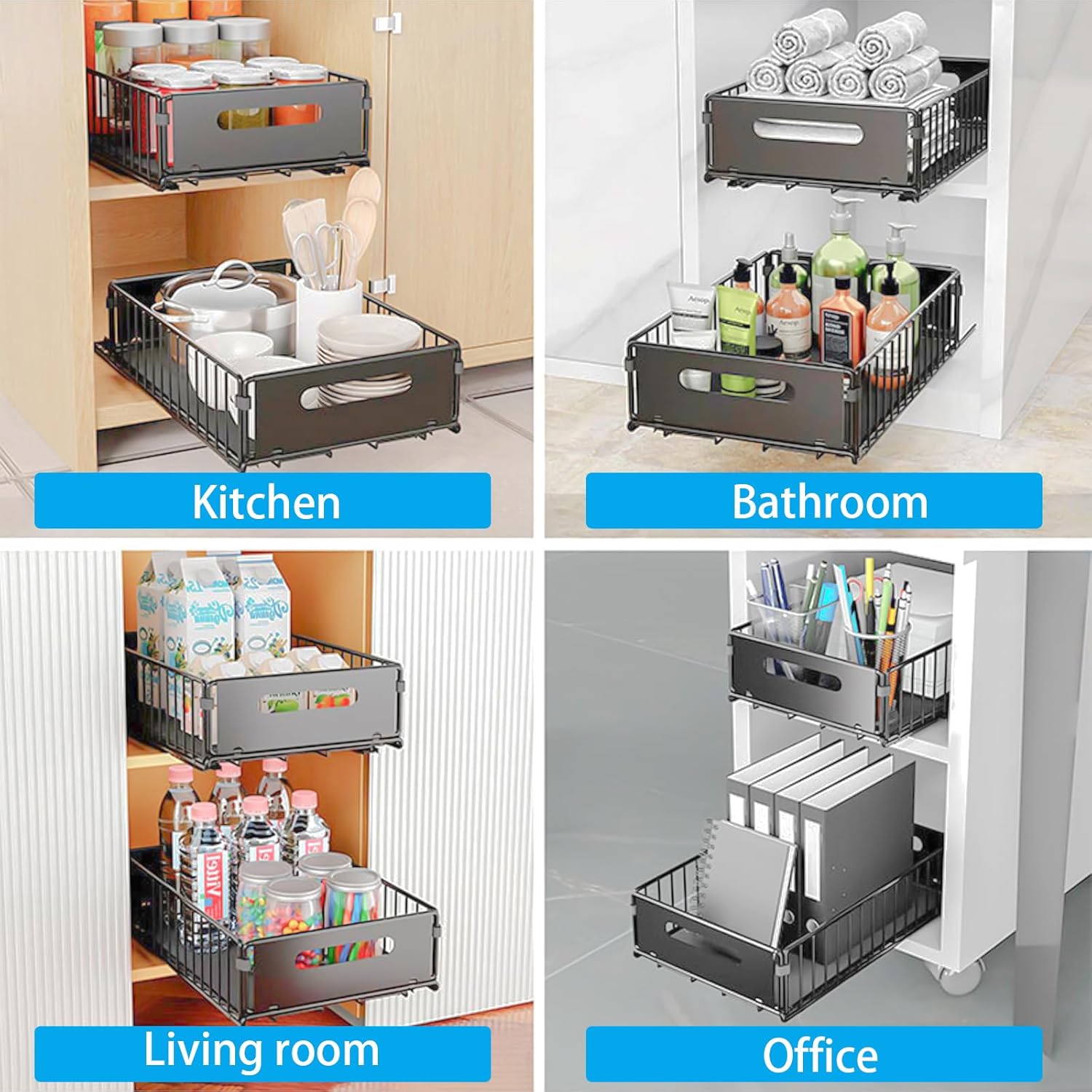 2 Pack Pullout Cabinet Organiser Drawers with No - Drill Adhesive Installation for Pantry & Cabinets - Home & Garden > Kitchen Bins > Pull Out Bins - Rivercity House & Home Co. (ABN 18 642 972 209) - Affordable Modern Furniture Australia