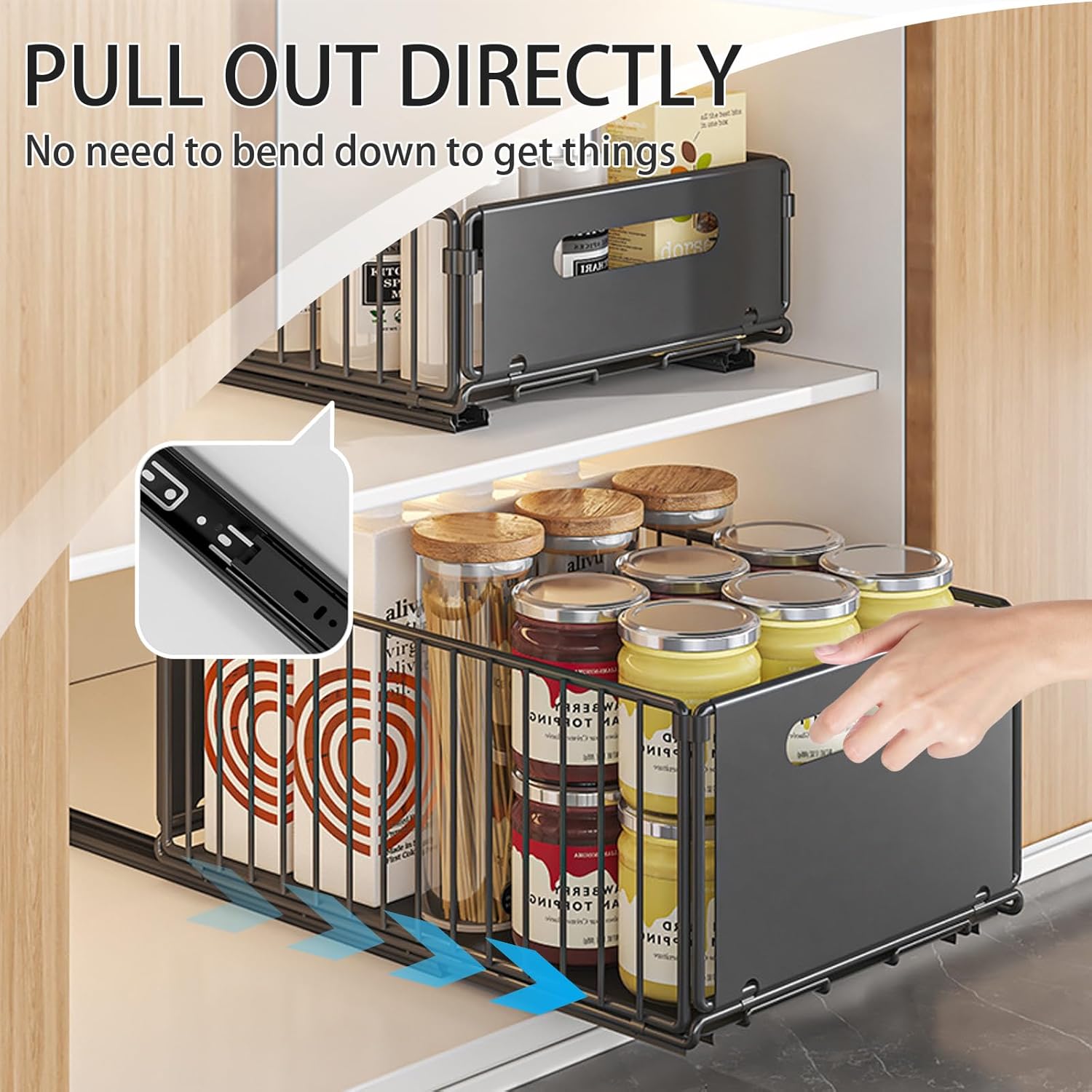 2 Pack Pullout Cabinet Organiser Drawers with No - Drill Adhesive Installation for Pantry & Cabinets - Home & Garden > Kitchen Bins > Pull Out Bins - Rivercity House & Home Co. (ABN 18 642 972 209) - Affordable Modern Furniture Australia