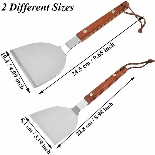 2 Pack Stainless Steel BBQ Grill Spatula Set with Wooden Handles for Teppanyaki and Griddle Cooking - Home & Garden > BBQ > BBQ Tools - Rivercity House & Home Co. (ABN 18 642 972 209) - Affordable Modern Furniture Australia