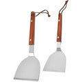 2 Pack Stainless Steel BBQ Grill Spatula Set with Wooden Handles for Teppanyaki and Griddle Cooking