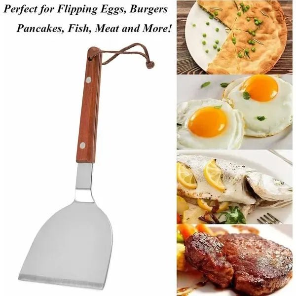 2 Pack Stainless Steel BBQ Grill Spatula Set with Wooden Handles for Teppanyaki and Griddle Cooking - Home & Garden > BBQ > BBQ Tools - Rivercity House & Home Co. (ABN 18 642 972 209) - Affordable Modern Furniture Australia