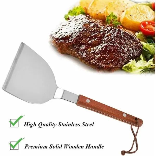 2 Pack Stainless Steel BBQ Grill Spatula Set with Wooden Handles for Teppanyaki and Griddle Cooking - Home & Garden > BBQ > BBQ Tools - Rivercity House & Home Co. (ABN 18 642 972 209) - Affordable Modern Furniture Australia