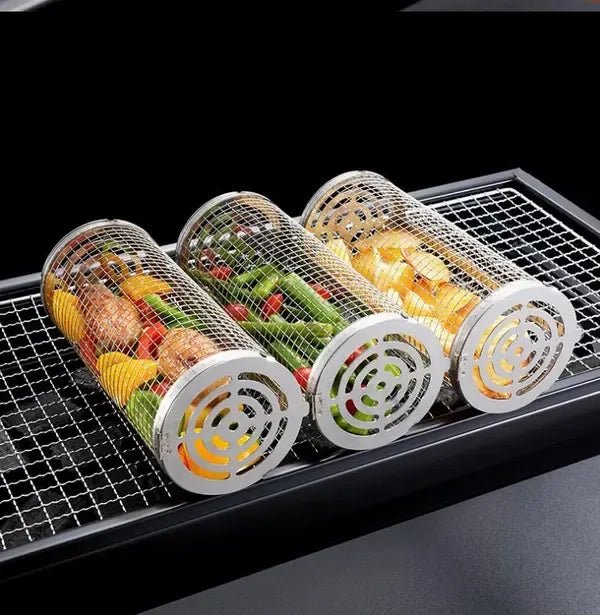 2 Pack Stainless Steel Rolling Grill Baskets with Hooks and Forks 31 cm & 21 cm - Silver - Home & Garden > BBQ > BBQs & Accessories - Rivercity House & Home Co. (ABN 18 642 972 209) - Affordable Modern Furniture Australia