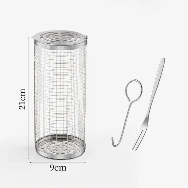 2 Pack Stainless Steel Rolling Grill Baskets with Hooks and Forks 31 cm & 21 cm - Silver - Home & Garden > BBQ > BBQs & Accessories - Rivercity House & Home Co. (ABN 18 642 972 209) - Affordable Modern Furniture Australia