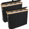 2 Pack Toilet Paper Storage Basket with Bamboo Lid and Handle Holds 12 Rolls for RV Closet - Black