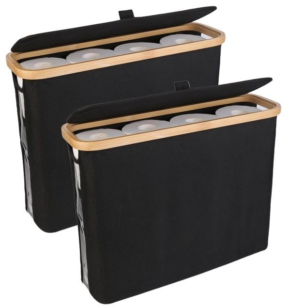 2 pack Toilet Paper Storage Basket Holds Up to 12 Rolls with Bamboo Lid and Handle for RV Closet (Black) - Home & Garden > DIY > Kitchen & Bathroom DIY - Rivercity House & Home Co. (ABN 18 642 972 209) - Affordable Modern Furniture Australia
