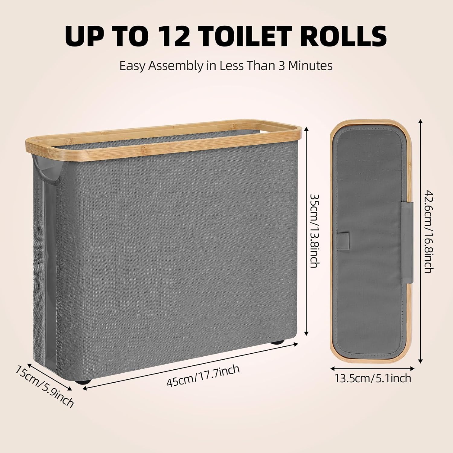 2 pack Toilet Paper Storage Basket Holds Up to 12 Rolls with Bamboo Lid and Handle for RV Closet (Grey) - Home & Garden > DIY > Kitchen & Bathroom DIY - Rivercity House & Home Co. (ABN 18 642 972 209) - Affordable Modern Furniture Australia