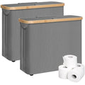2 Pack Toilet Paper Storage Basket with Bamboo Lid & Handle Holds 12 Rolls for RV Closet - Grey