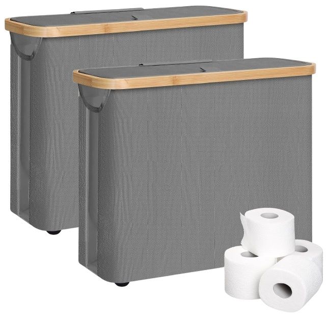 2 pack Toilet Paper Storage Basket Holds Up to 12 Rolls with Bamboo Lid and Handle for RV Closet (Grey) - Home & Garden > DIY > Kitchen & Bathroom DIY - Rivercity House & Home Co. (ABN 18 642 972 209) - Affordable Modern Furniture Australia