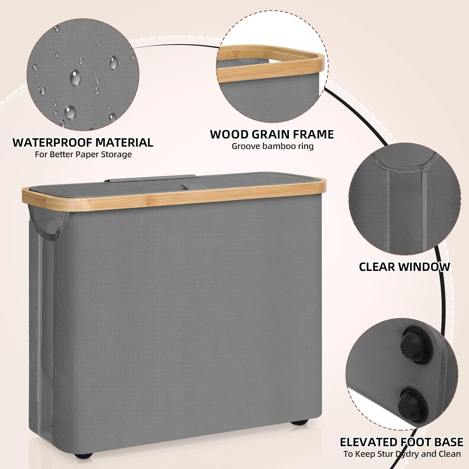 2 pack Toilet Paper Storage Basket Holds Up to 12 Rolls with Bamboo Lid and Handle for RV Closet (Grey) - Home & Garden > DIY > Kitchen & Bathroom DIY - Rivercity House & Home Co. (ABN 18 642 972 209) - Affordable Modern Furniture Australia