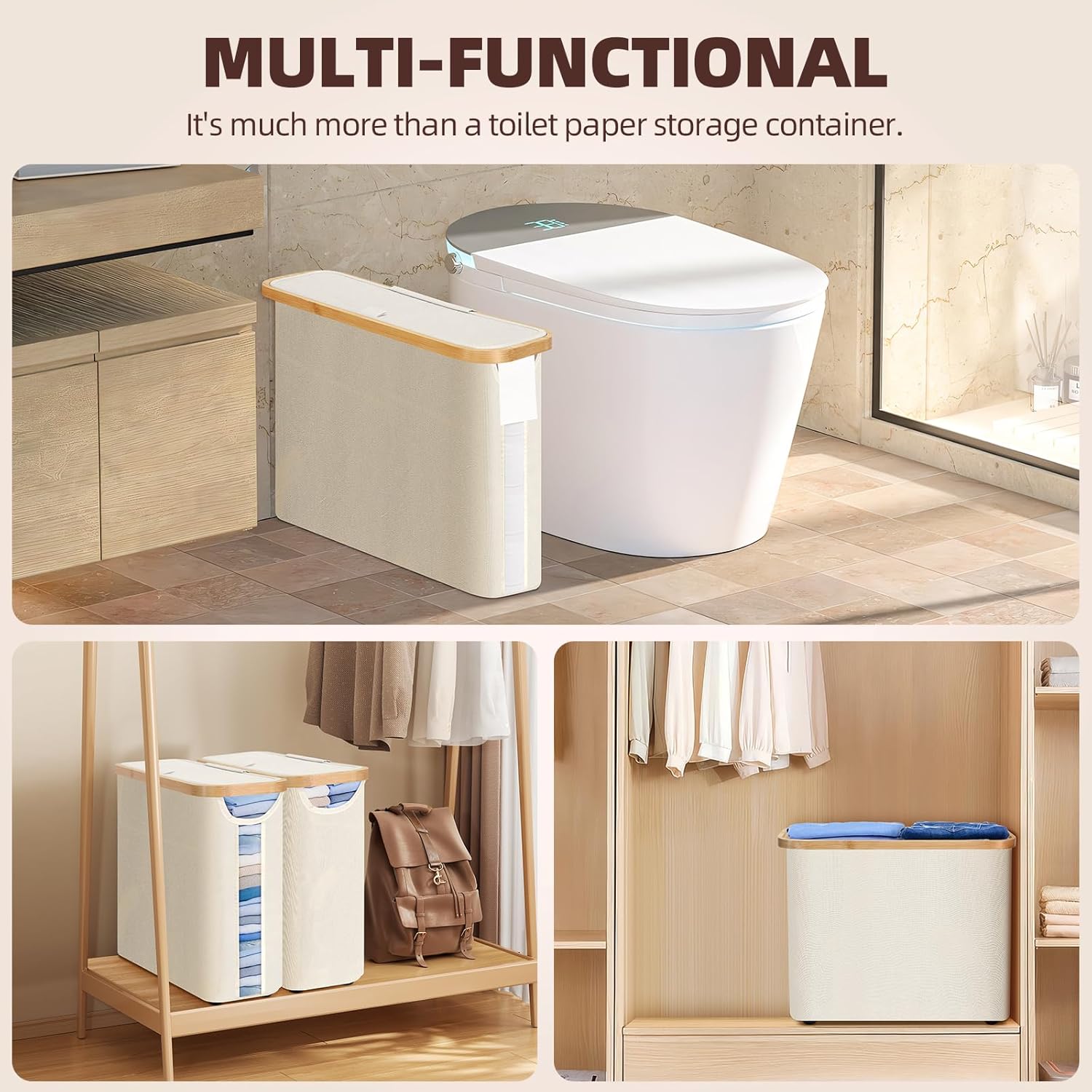 2 Pack Toilet Paper Storage Basket Holds Up to 12 Rolls with Bamboo Lid and Handle for RV Closet (White) - Home & Garden > DIY > Kitchen & Bathroom DIY - Rivercity House & Home Co. (ABN 18 642 972 209) - Affordable Modern Furniture Australia