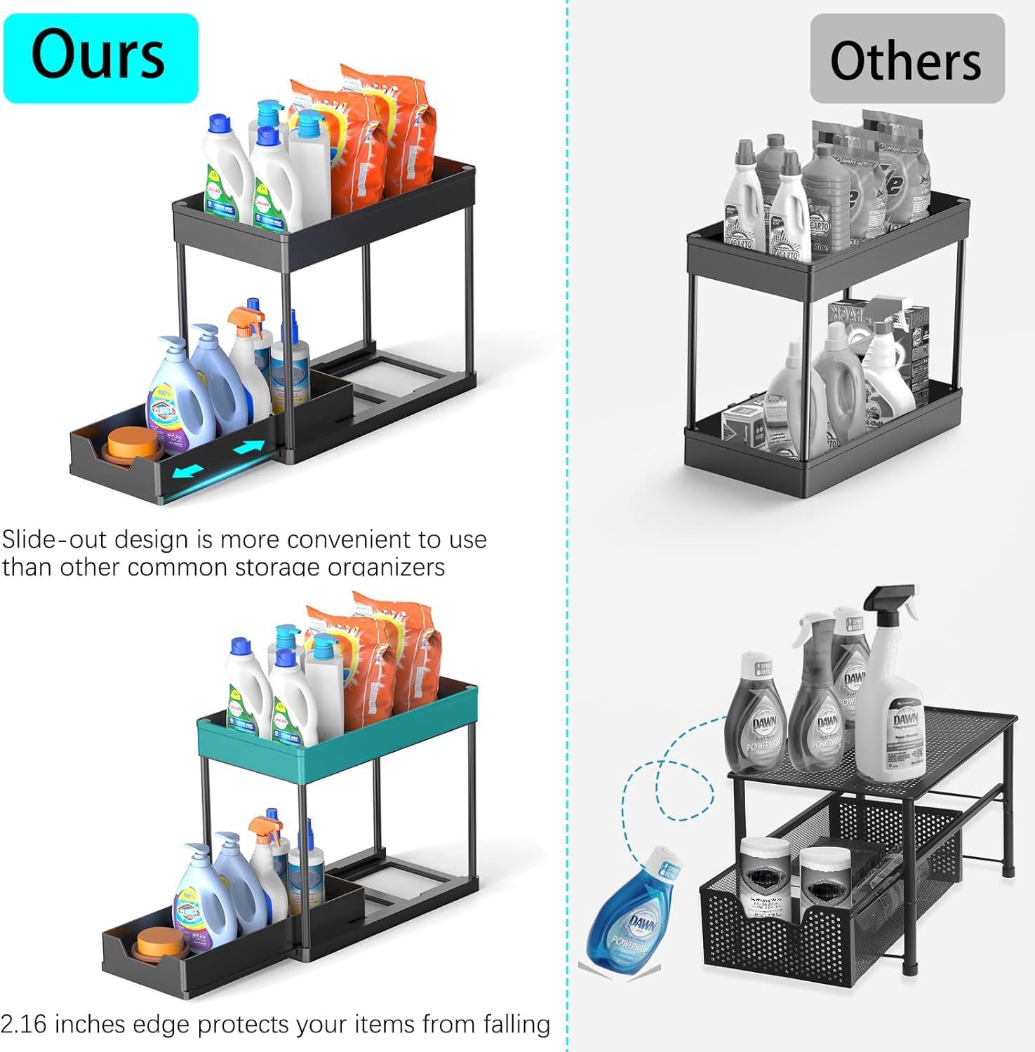 2 Pack Under Sink Organiser with Pull - Out Basket and Hooks for Bathroom & Kitchen - White - Furniture > Bathroom > Tap & Sink Accessories - Rivercity House & Home Co. (ABN 18 642 972 209) - Affordable Modern Furniture Australia