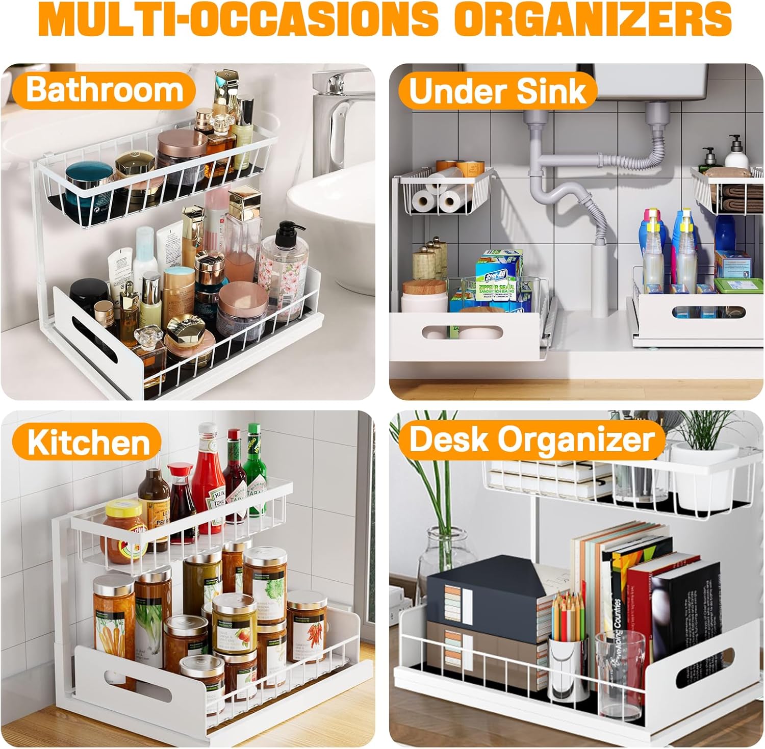 2 Pack Under Sink Organiser with Sliding Drawers 2 - Tier for Kitchen & Bathroom - Metal - Furniture > Bathroom > Tap & Sink Accessories - Rivercity House & Home Co. (ABN 18 642 972 209) - Affordable Modern Furniture Australia