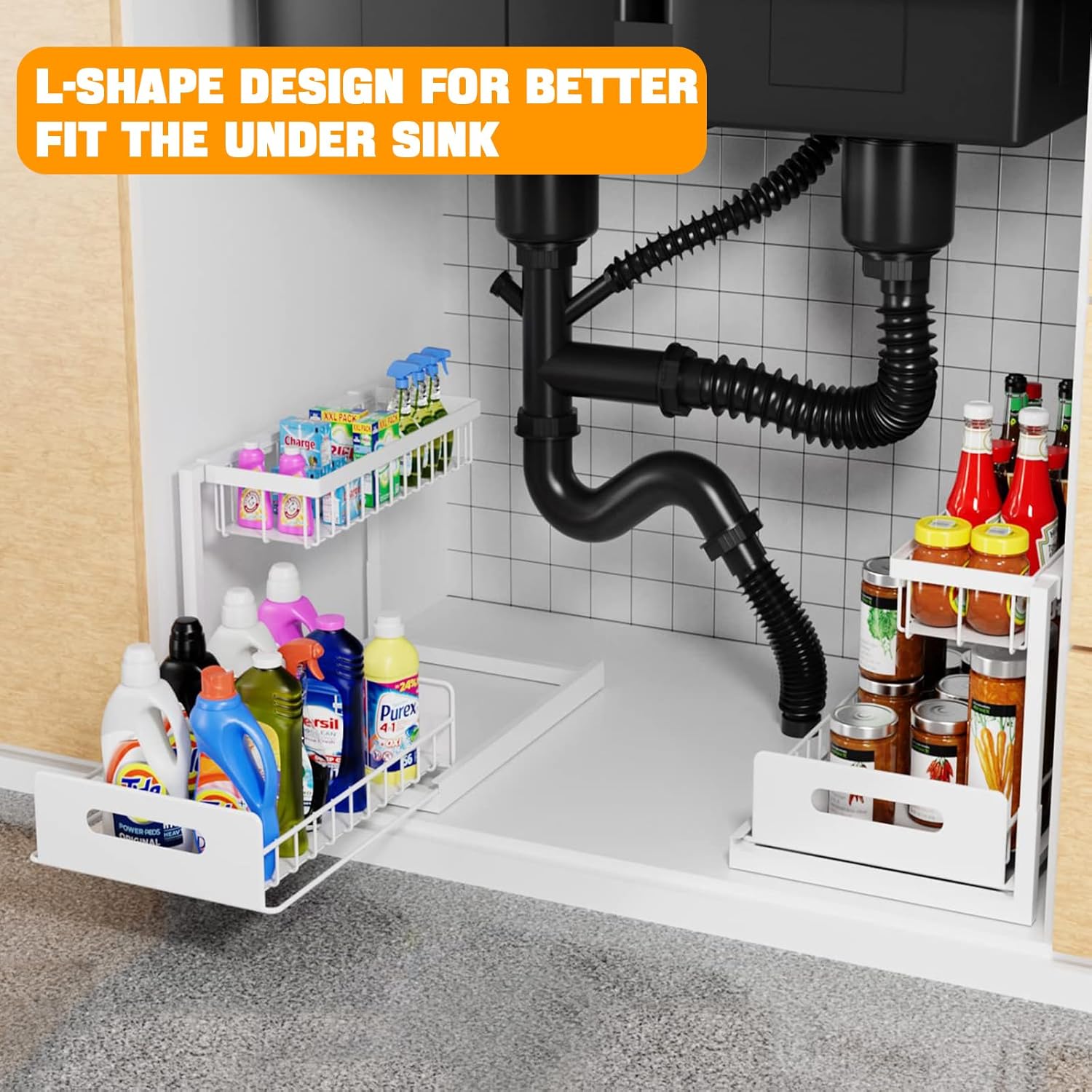 2 Pack Under Sink Organiser with Sliding Drawers 2 - Tier for Kitchen & Bathroom - Metal - Furniture > Bathroom > Tap & Sink Accessories - Rivercity House & Home Co. (ABN 18 642 972 209) - Affordable Modern Furniture Australia