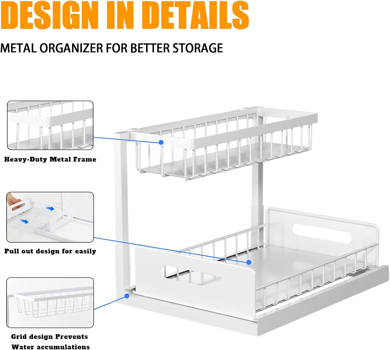 2 Pack Under Sink Organiser with Sliding Drawers 2 - Tier for Kitchen & Bathroom - Metal - Furniture > Bathroom > Tap & Sink Accessories - Rivercity House & Home Co. (ABN 18 642 972 209) - Affordable Modern Furniture Australia