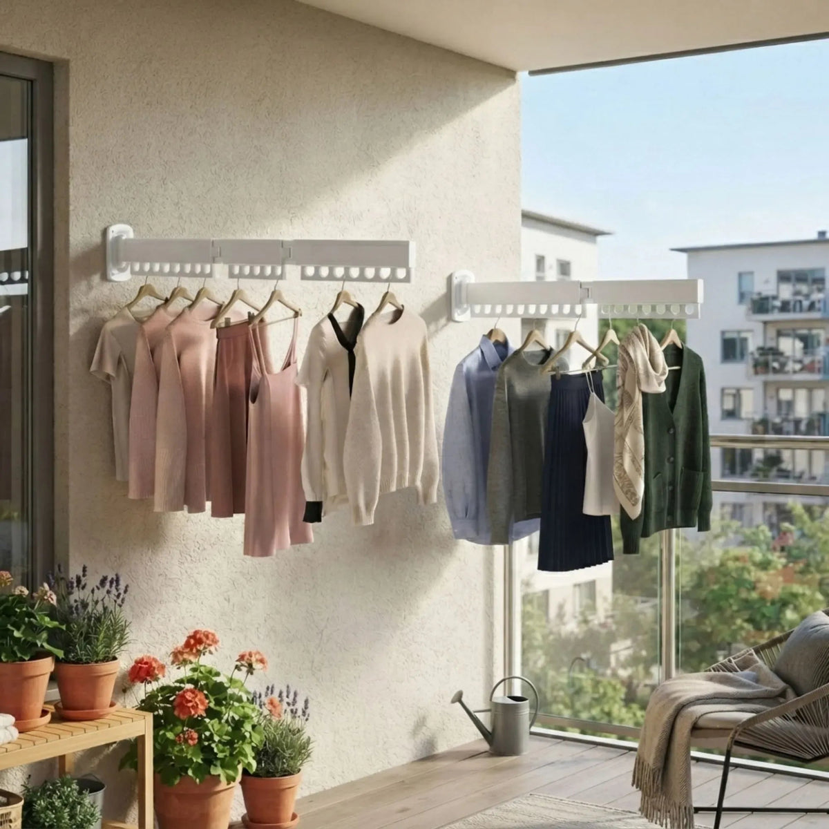 2-Pack Wall Mounted Tri-Fold Clothes Drying Rack - Black - Home & Garden > Storage > Clothing & Wardrobe Storage - Rivercity House & Home Co. (ABN 18 642 972 209) - Affordable Modern Furniture Australia