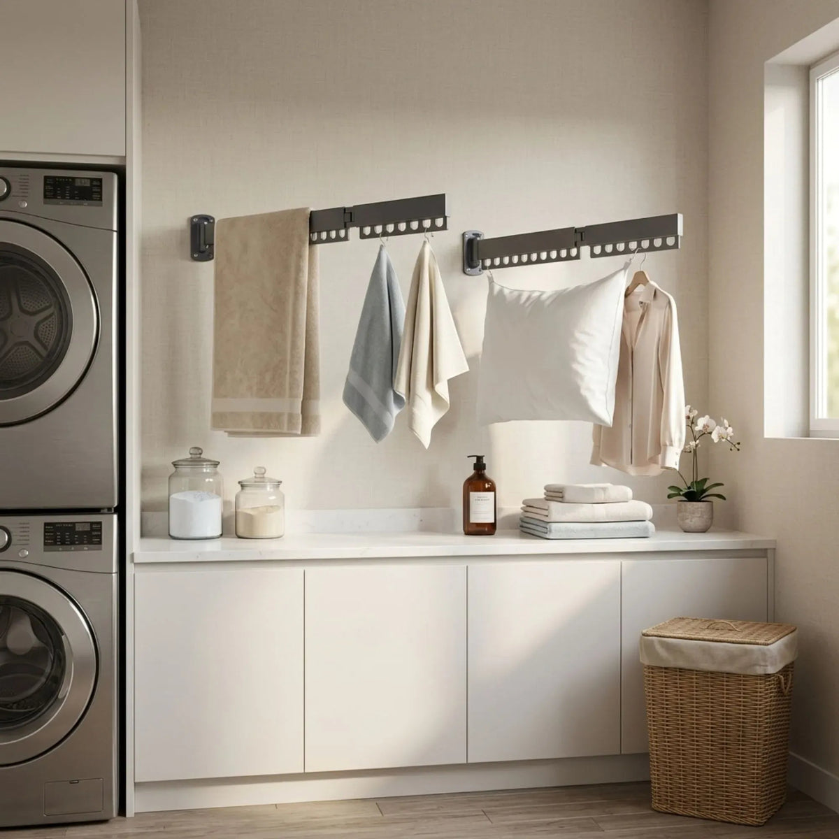 2-Pack Wall Mounted Tri-Fold Clothes Drying Rack - White - Home & Garden > Storage > Clothing & Wardrobe Storage - Rivercity House & Home Co. (ABN 18 642 972 209) - Affordable Modern Furniture Australia