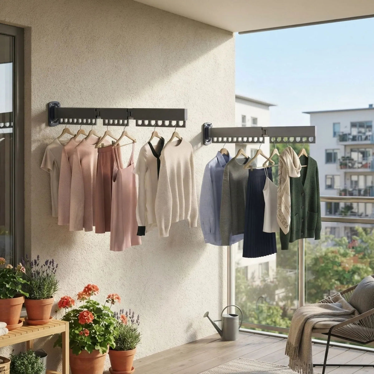 2-Pack Wall Mounted Tri-Fold Clothes Drying Rack - White - Home & Garden > Storage > Clothing & Wardrobe Storage - Rivercity House & Home Co. (ABN 18 642 972 209) - Affordable Modern Furniture Australia