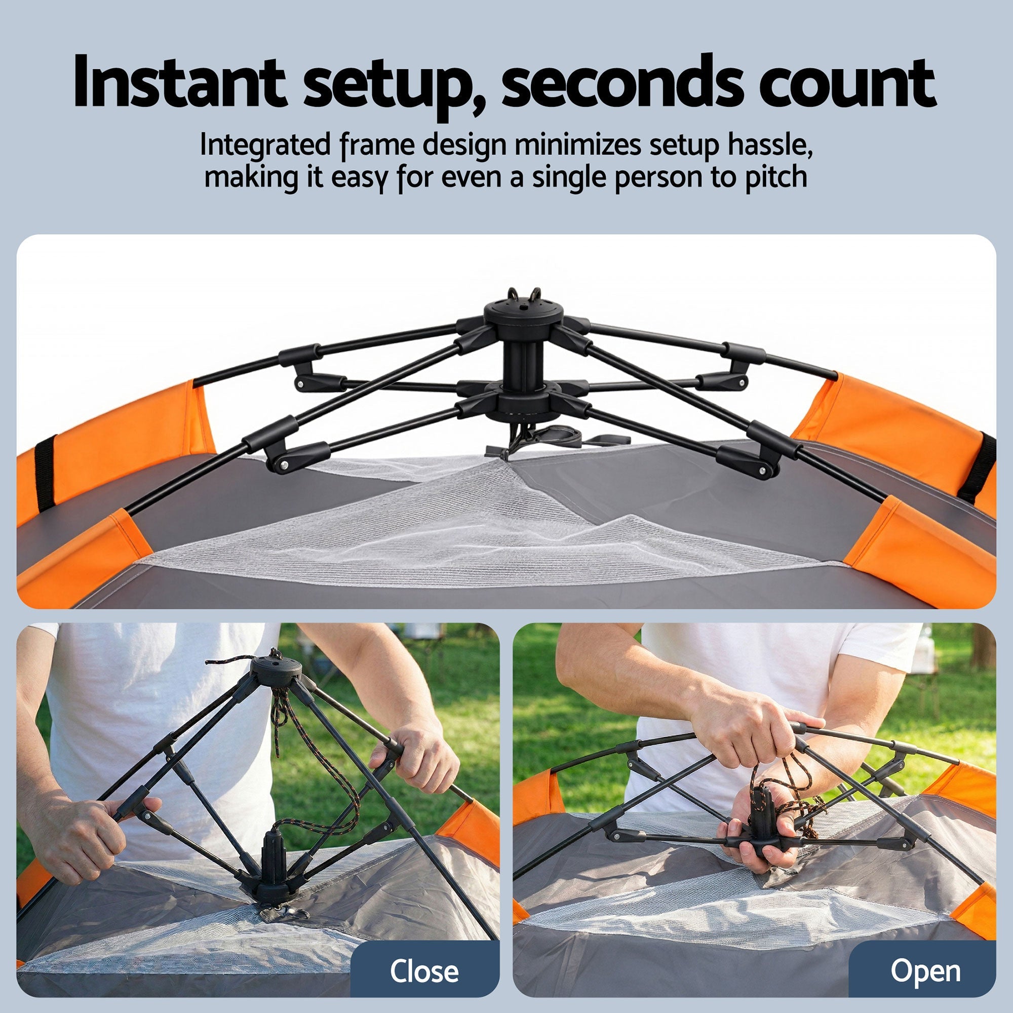 2 Person Instant Pop Up Camping Tent Waterproof for Hiking & Beach - Grey & Orange - Outdoor Recreation > Camping > Tents - Rivercity House & Home Co. (ABN 18 642 972 209) - Affordable Modern Furniture Australia