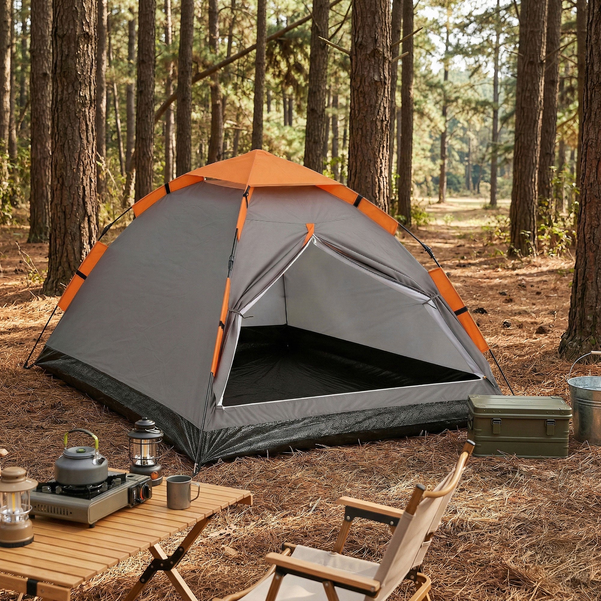 2 Person Instant Pop Up Camping Tent Waterproof for Hiking & Beach - Grey & Orange - Outdoor Recreation > Camping > Tents - Rivercity House & Home Co. (ABN 18 642 972 209) - Affordable Modern Furniture Australia