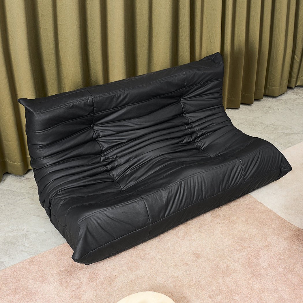 2 - Seater Caterpillar Floor Sofa Lounge - Black - Rivercity House & Home Co. (ABN 18 642 972 209) - Affordable Modern Furniture Australia