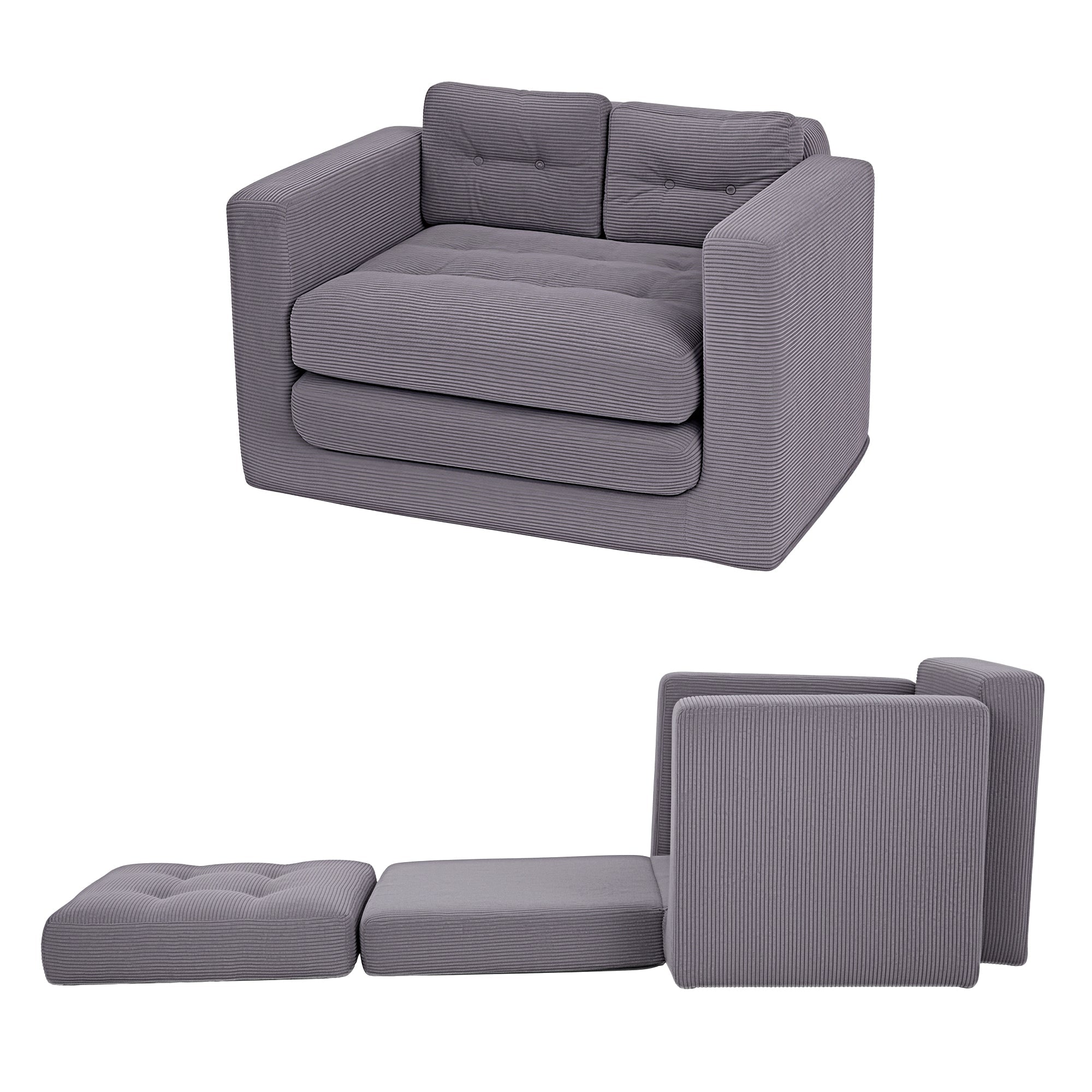 2 Seater Corduroy Convertible Sofa Bed Pull Out Boneless Couch Grey - Furniture > Sofas > Sofas & Sofa Beds - Rivercity House & Home Co. (ABN 18 642 972 209) - Affordable Modern Furniture Australia