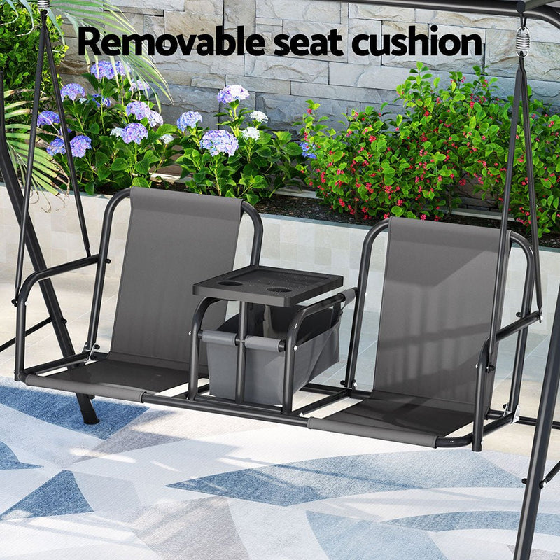 2 Seater Outdoor Patio Swing Chair With Cup Holders - Grey - Furniture > Outdoor - Rivercity House & Home Co. (ABN 18 642 972 209) - Affordable Modern Furniture Australia