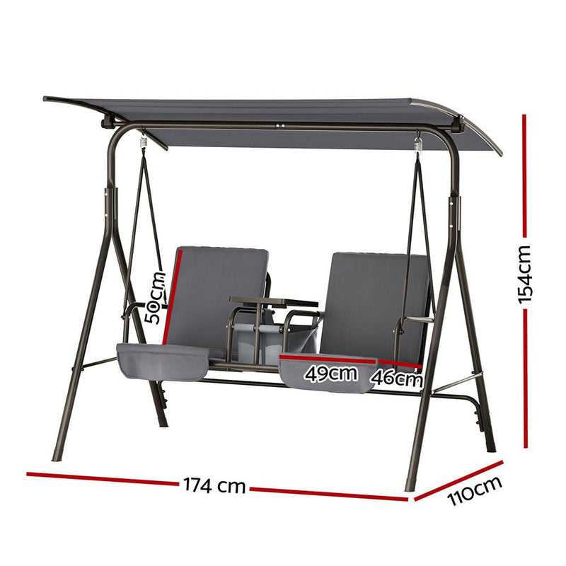 2 Seater Outdoor Patio Swing Chair With Cup Holders - Grey - Furniture > Outdoor - Rivercity House & Home Co. (ABN 18 642 972 209) - Affordable Modern Furniture Australia