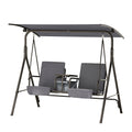 2 Seater Outdoor Patio Swing Chair With Cup Holders - Grey
