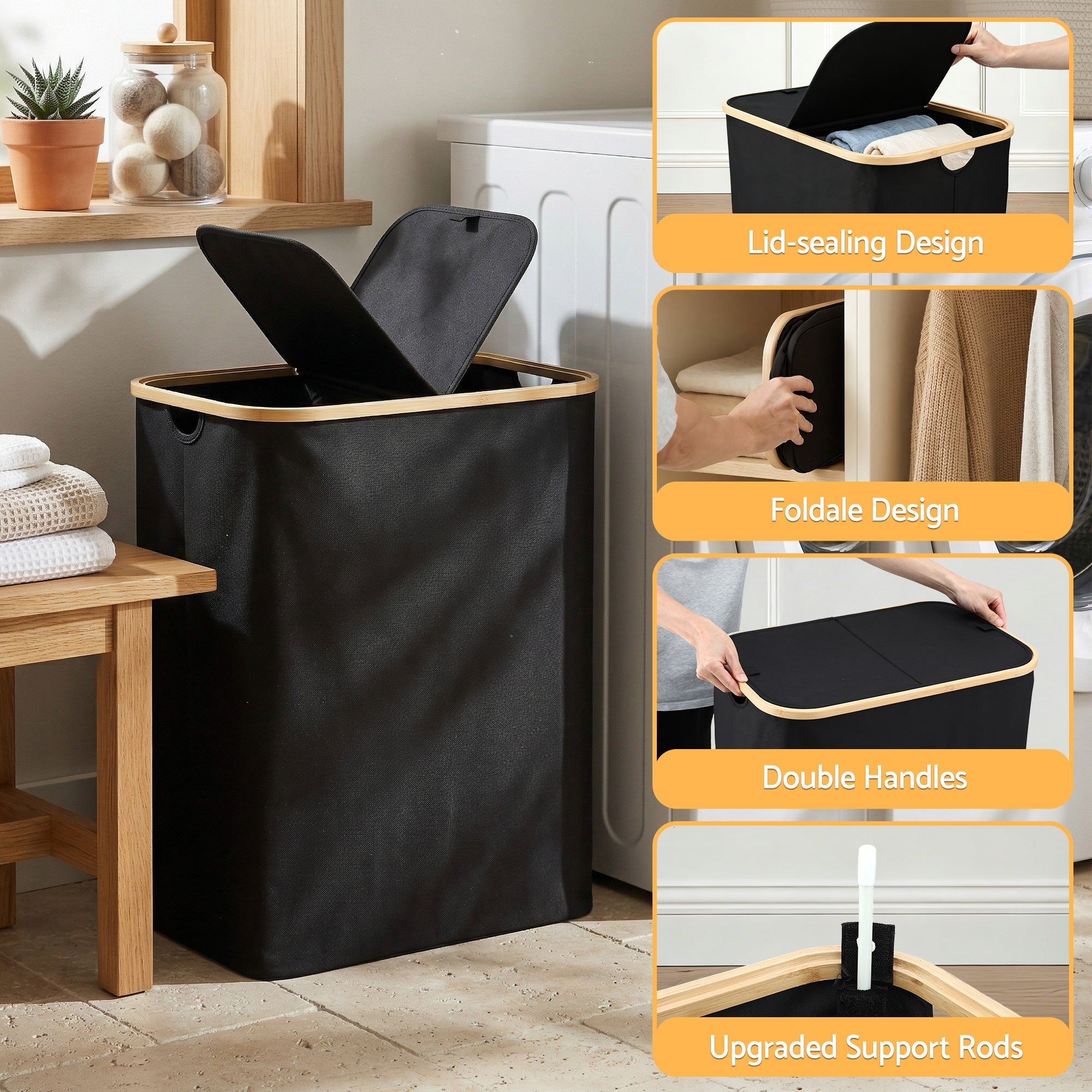 2 Sections Laundry Basket with Removable Bags Foldable Black - Home & Garden > Laundry & Cleaning > Laundry Baskets - Rivercity House & Home Co. (ABN 18 642 972 209) - Affordable Modern Furniture Australia