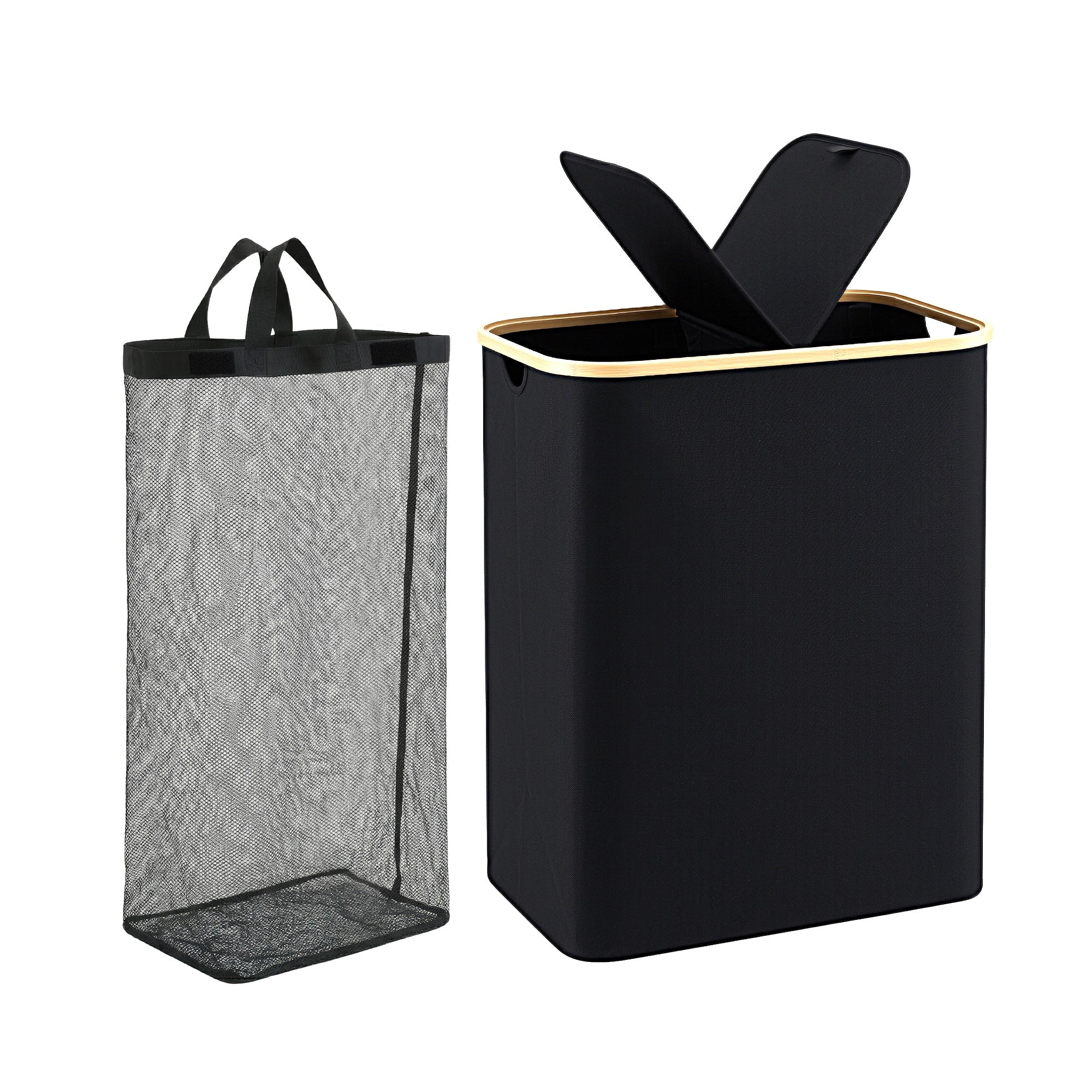 2 Sections Laundry Basket with Removable Bags Foldable Black - Home & Garden > Laundry & Cleaning > Laundry Baskets - Rivercity House & Home Co. (ABN 18 642 972 209) - Affordable Modern Furniture Australia