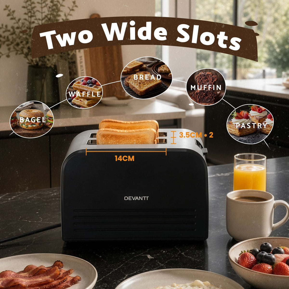 2-Slice Toaster with LED Display, 3.5cm Wide Slots & 6 Browning Levels - Appliances > Kitchen Appliances > Toasters & Grills - Rivercity House & Home Co. (ABN 18 642 972 209) - Affordable Modern Furniture Australia