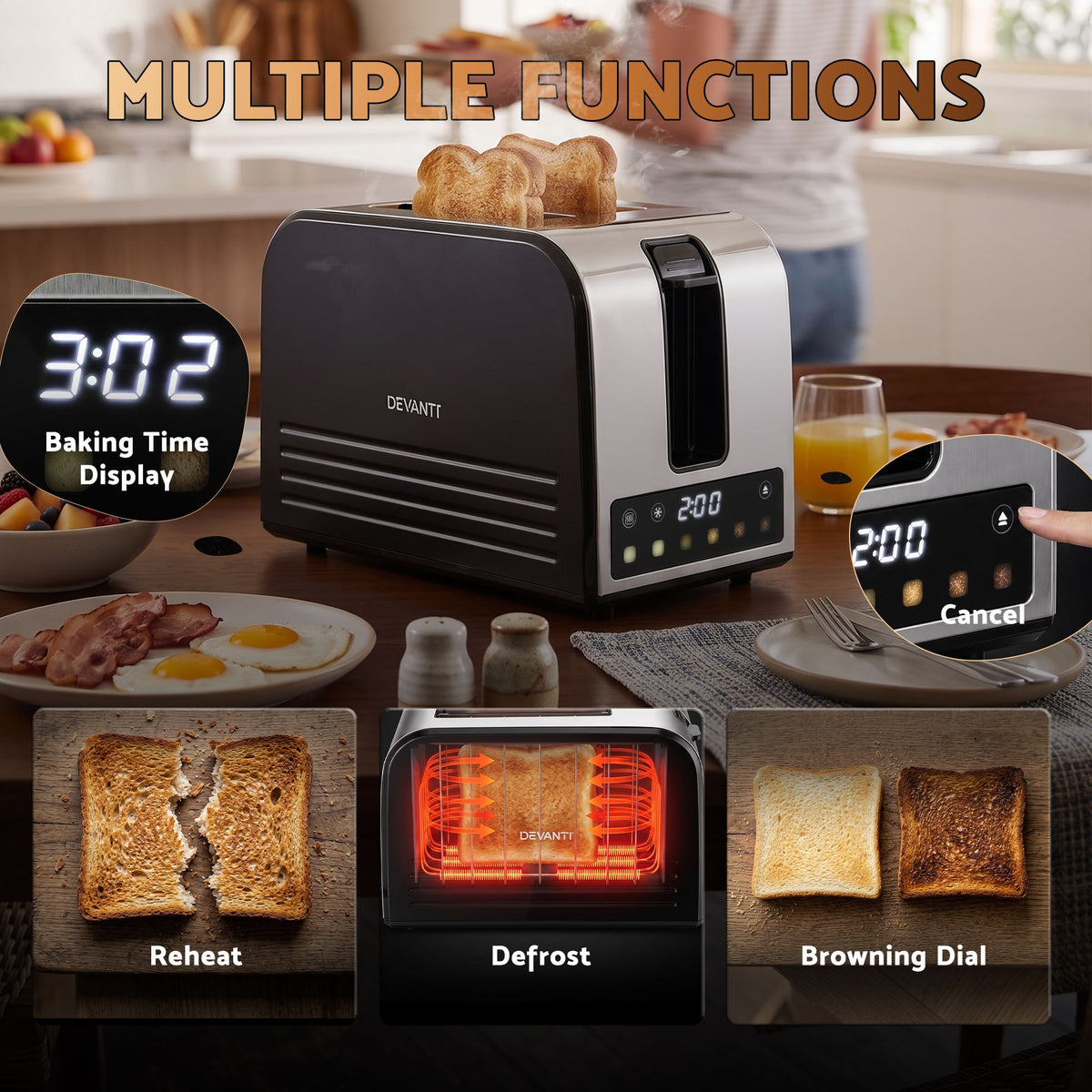 2-Slice Toaster with LED Display, 3.5cm Wide Slots & 6 Browning Levels - Appliances > Kitchen Appliances > Toasters & Grills - Rivercity House & Home Co. (ABN 18 642 972 209) - Affordable Modern Furniture Australia