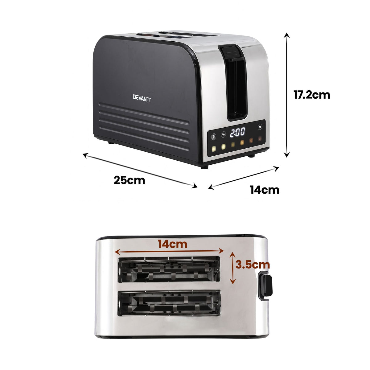 2-Slice Toaster with LED Display, 3.5cm Wide Slots & 6 Browning Levels - Appliances > Kitchen Appliances > Toasters & Grills - Rivercity House & Home Co. (ABN 18 642 972 209) - Affordable Modern Furniture Australia