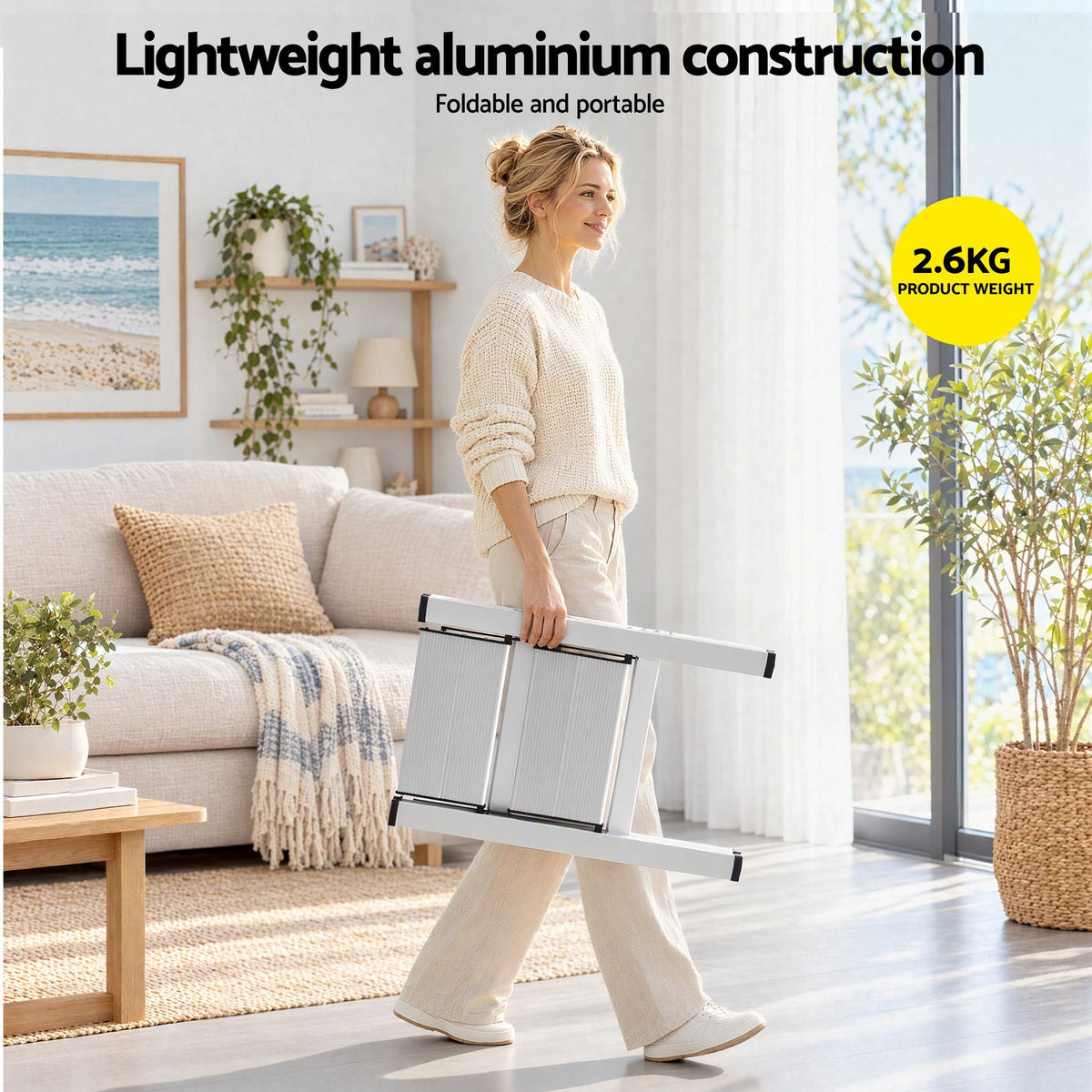 2 Step Folding Aluminium Step Ladder with Platform - Silver - Tools > Industrial Tools > Ladders & Scaffolding - Rivercity House & Home Co. (ABN 18 642 972 209) - Affordable Modern Furniture Australia