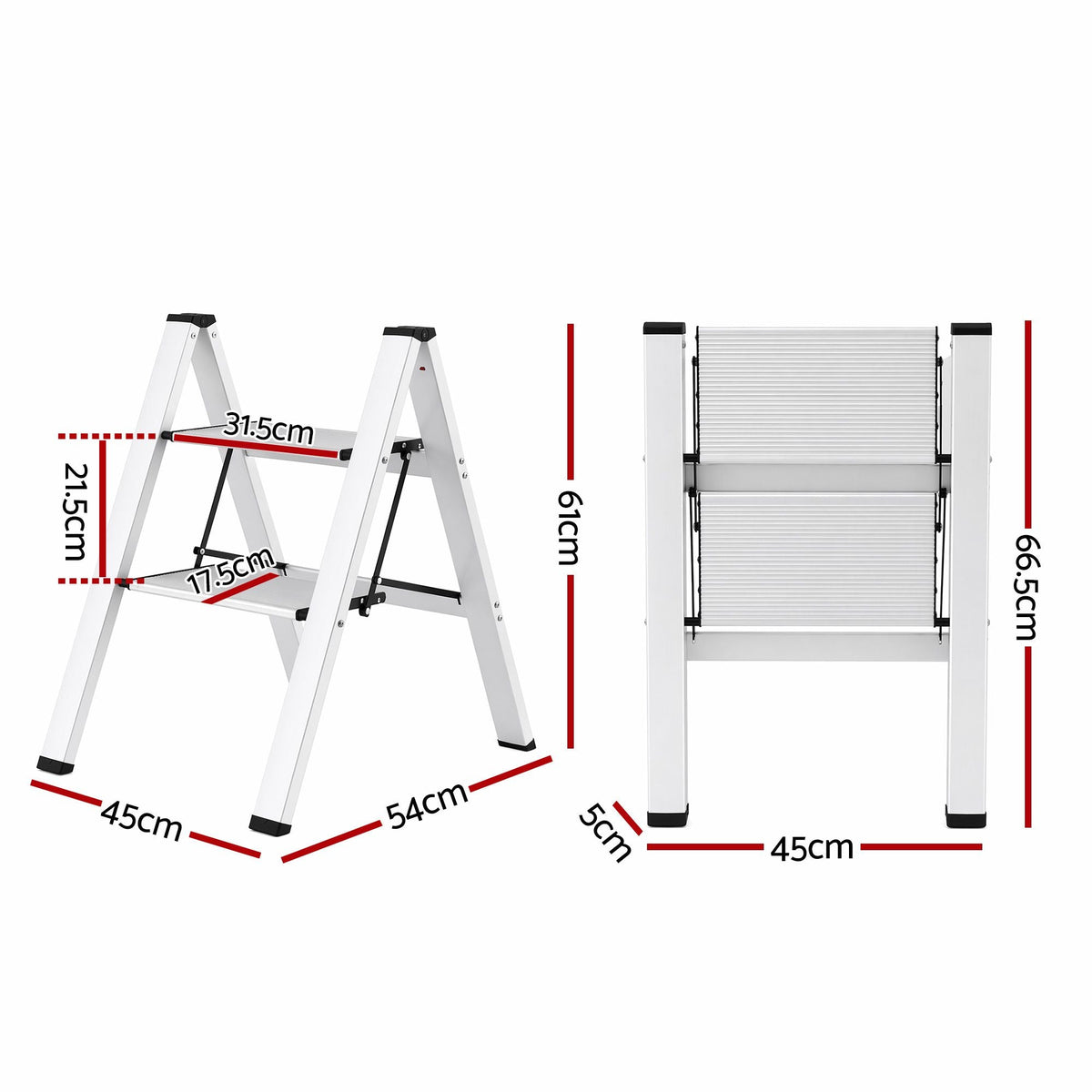 2 Step Folding Aluminium Step Ladder with Platform - Silver - Tools > Industrial Tools > Ladders & Scaffolding - Rivercity House & Home Co. (ABN 18 642 972 209) - Affordable Modern Furniture Australia