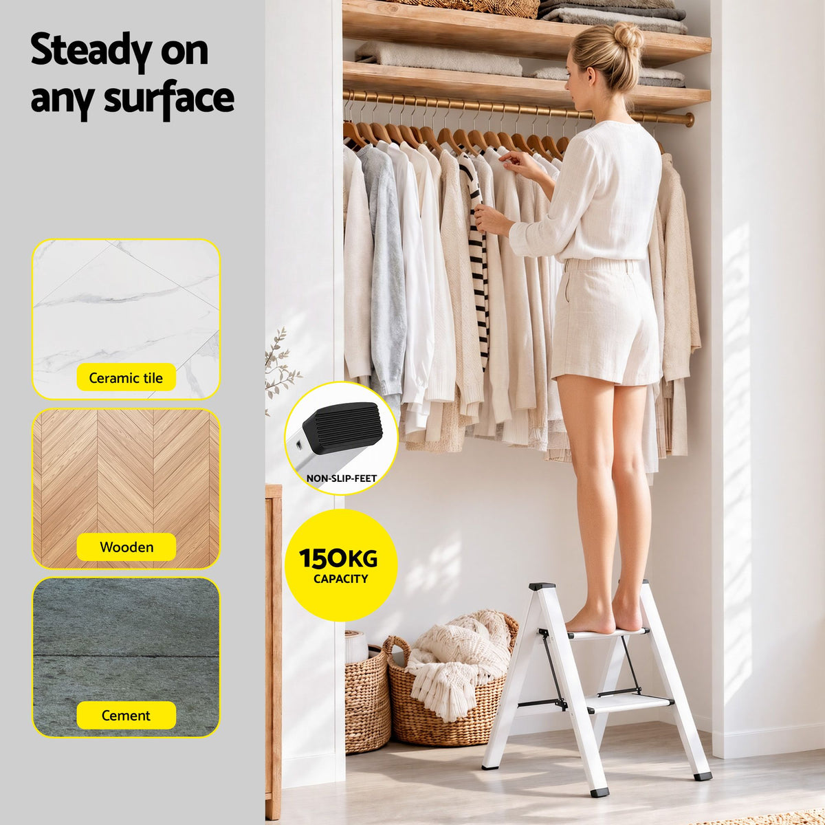 2 Step Folding Aluminium Step Ladder with Platform - Silver - Tools > Industrial Tools > Ladders & Scaffolding - Rivercity House & Home Co. (ABN 18 642 972 209) - Affordable Modern Furniture Australia