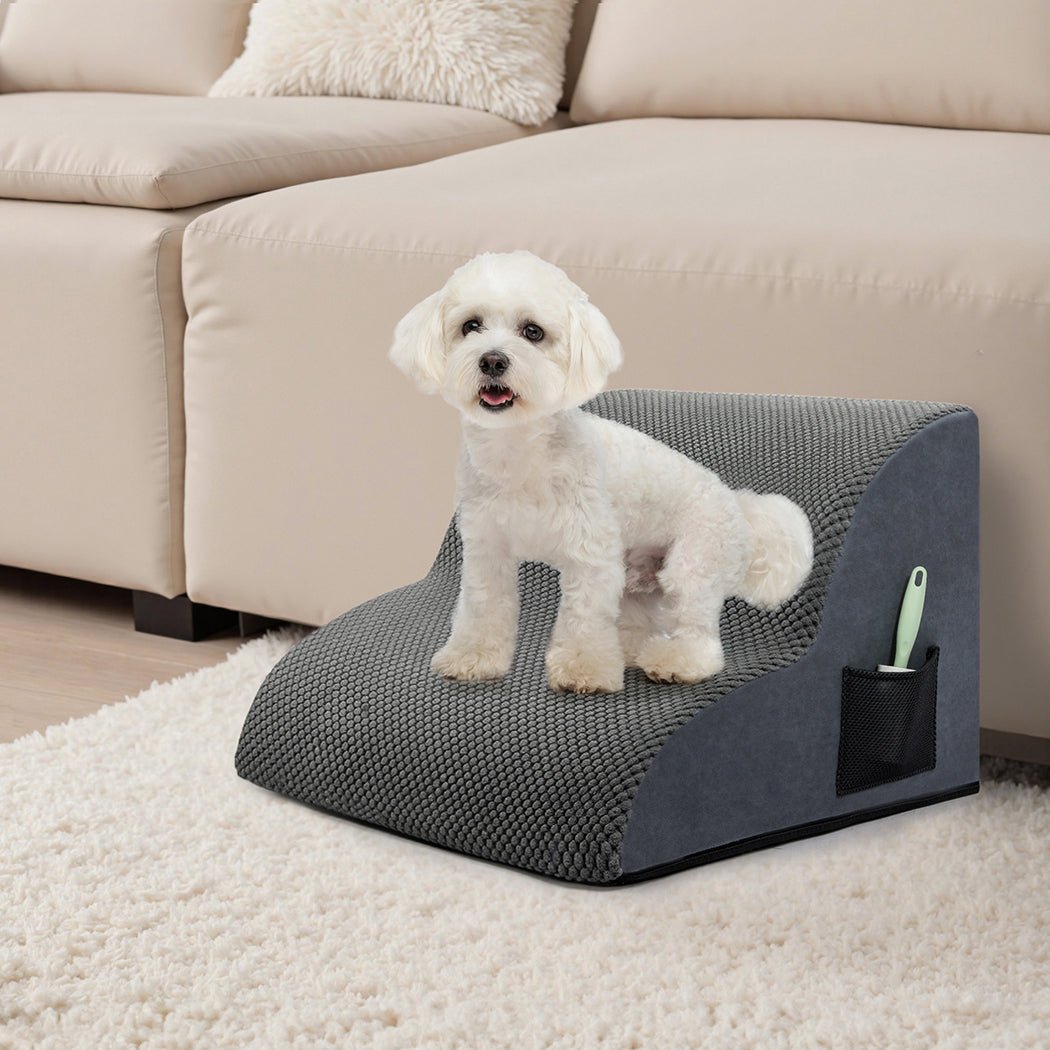 2 - Step Pet Stairs with High - Density Foam and Non - Slip Surface - Grey - Rivercity House & Home Co. (ABN 18 642 972 209) - Affordable Modern Furniture Australia