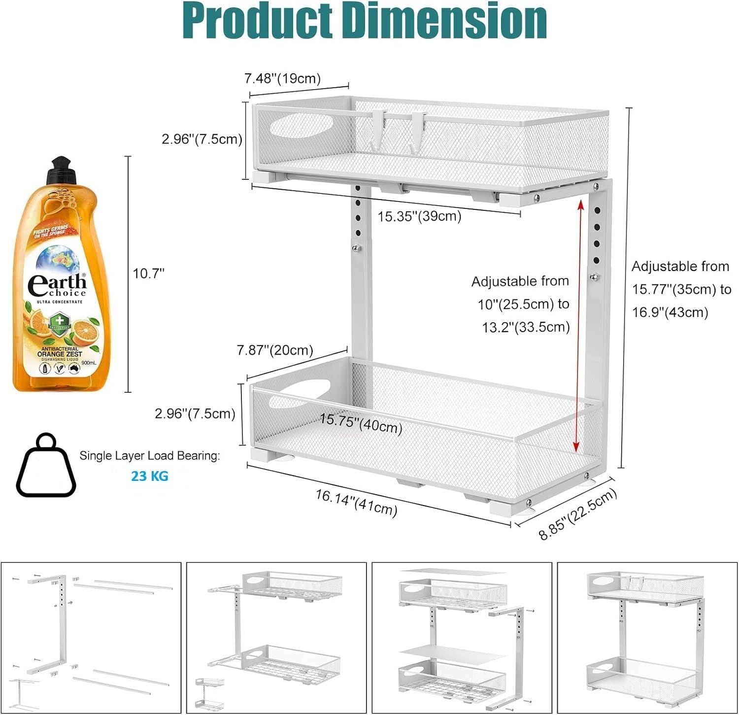 2 Tier Adjustable Height Under Sink Sliding Organiser Cabinet Shelf - White - Furniture > Bathroom > Bathroom Cabinets, Cupboards & Storage - Rivercity House & Home Co. (ABN 18 642 972 209) - Affordable Modern Furniture Australia