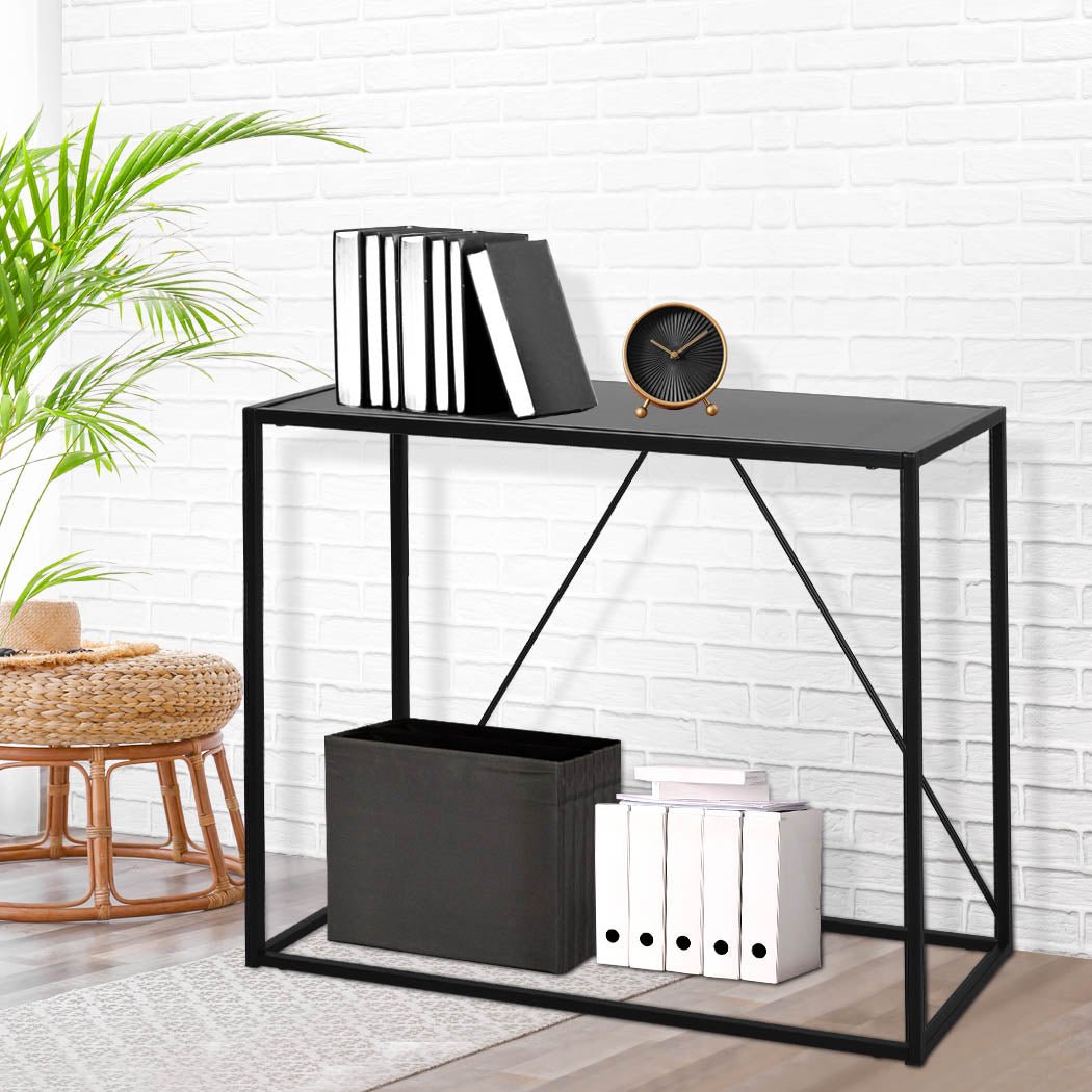 2 - Tier Console Table with Storage 90cm x 30cm x 80cm - Black - Rivercity House & Home Co. (ABN 18 642 972 209) - Affordable Modern Furniture Australia