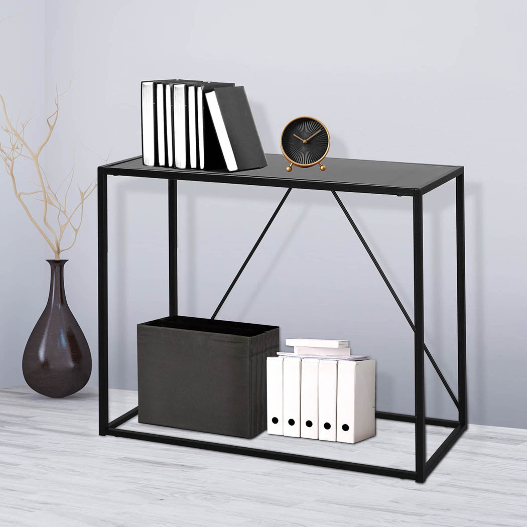 2 - Tier Console Table with Storage 90cm x 30cm x 80cm - Black - Rivercity House & Home Co. (ABN 18 642 972 209) - Affordable Modern Furniture Australia