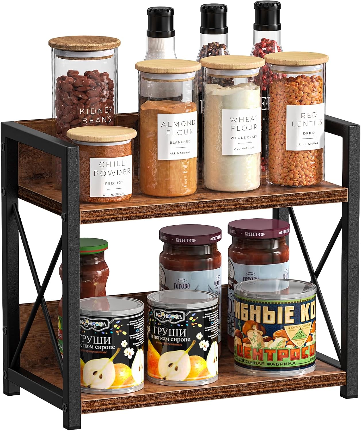 2 - Tier Countertop Shelf Organizer Rustic Wood Kitchen Spice Rack for Storage, Condiments & Cabinet Organization - Home & Garden > DIY > Kitchen & Bathroom DIY - Rivercity House & Home Co. (ABN 18 642 972 209) - Affordable Modern Furniture Australia