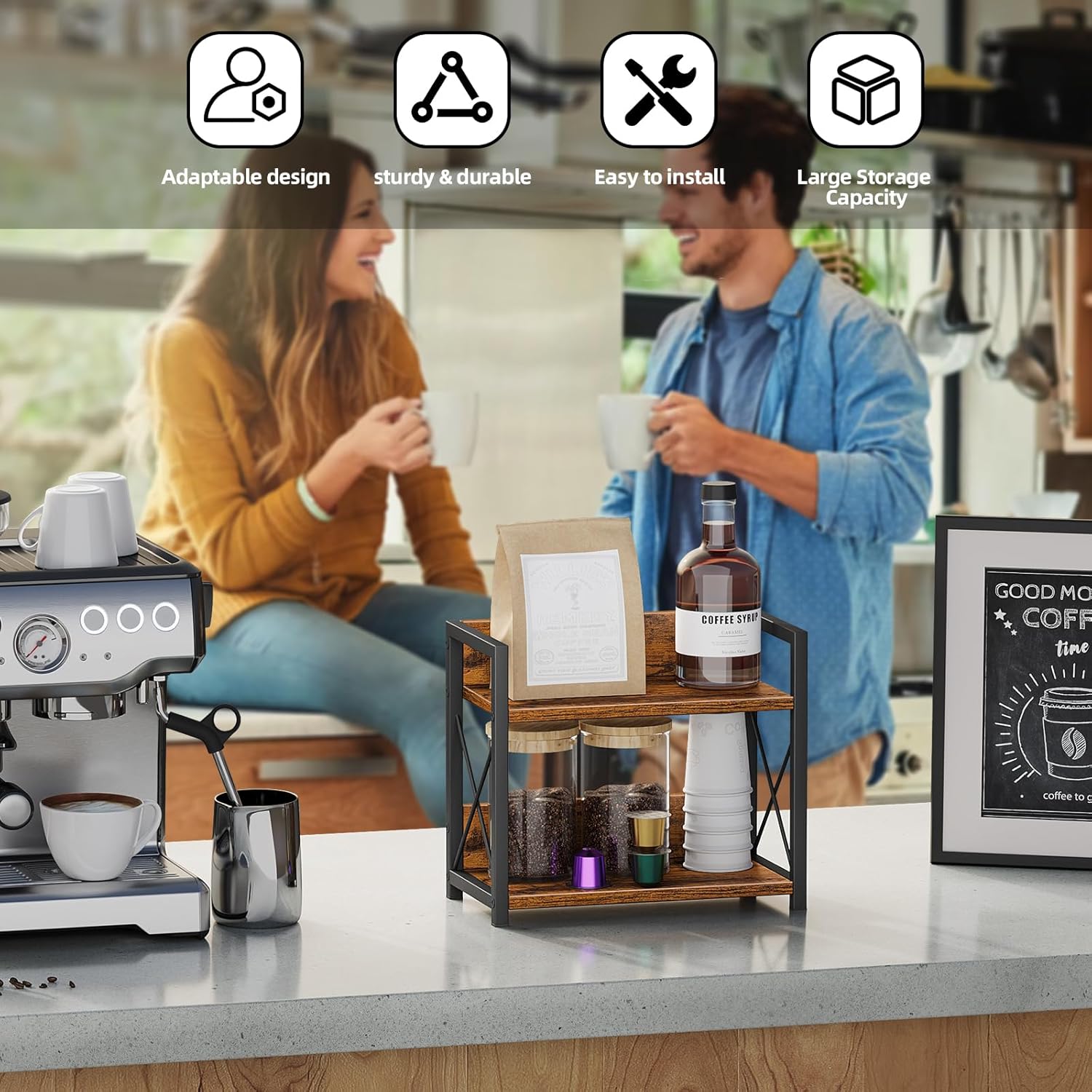 2 - Tier Countertop Shelf Organizer Rustic Wood Kitchen Spice Rack for Storage, Condiments & Cabinet Organization - Home & Garden > DIY > Kitchen & Bathroom DIY - Rivercity House & Home Co. (ABN 18 642 972 209) - Affordable Modern Furniture Australia