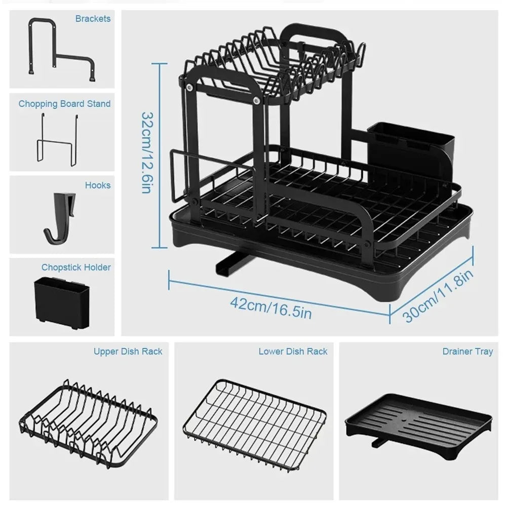 2 Tier Dish Drainer Rack with Removable Drain Basket - Home & Garden > DIY > Kitchen & Bathroom DIY - Rivercity House & Home Co. (ABN 18 642 972 209) - Affordable Modern Furniture Australia