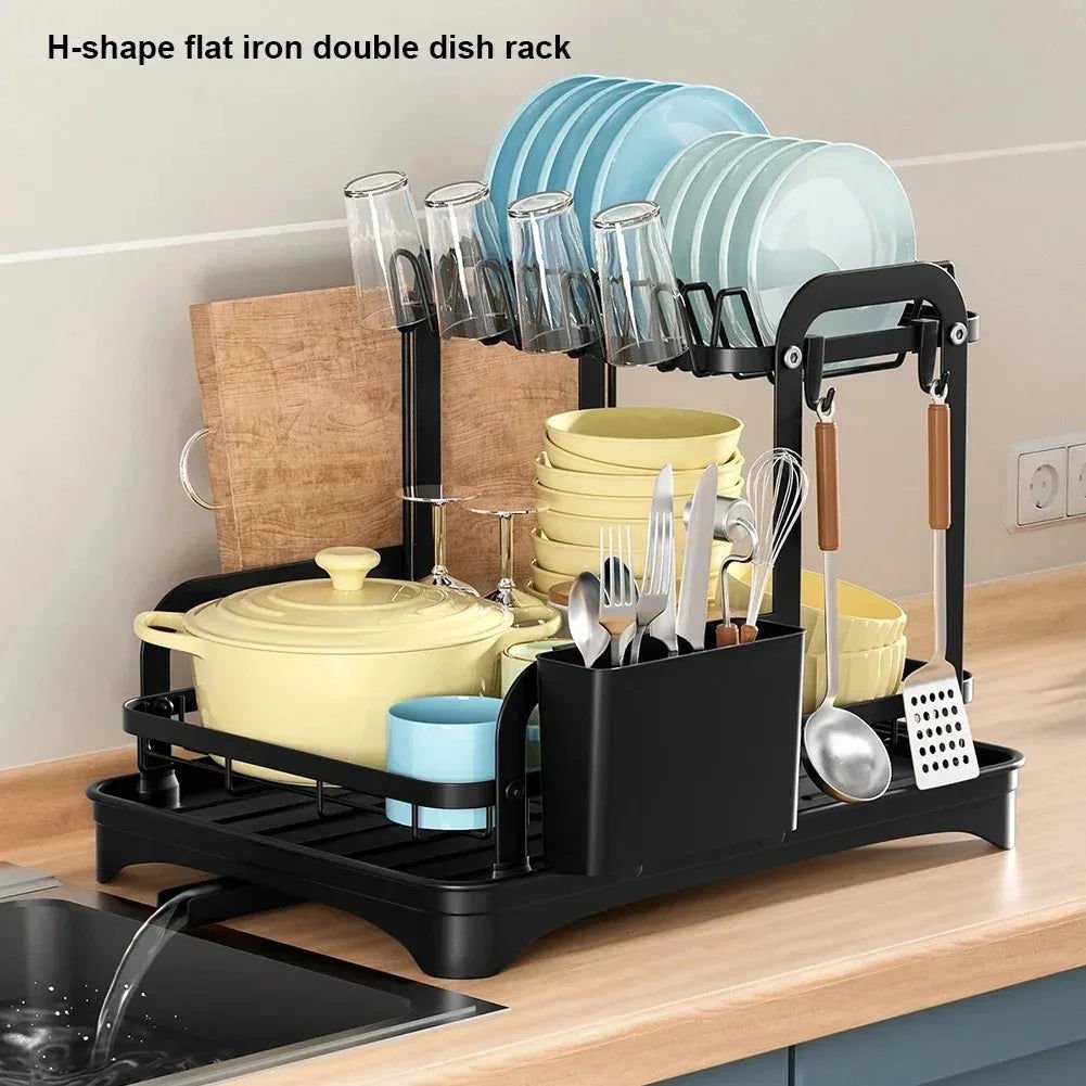 2 Tier Dish Drainer Rack with Removable Drain Basket - Home & Garden > DIY > Kitchen & Bathroom DIY - Rivercity House & Home Co. (ABN 18 642 972 209) - Affordable Modern Furniture Australia